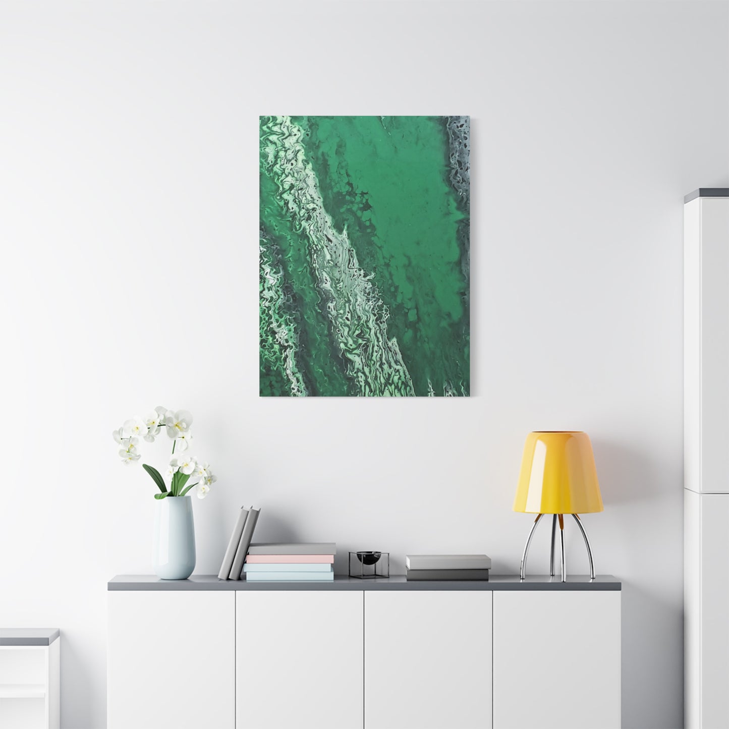 Emerald Wave Abstract Canvas Print — Matte Stretched Wall Art