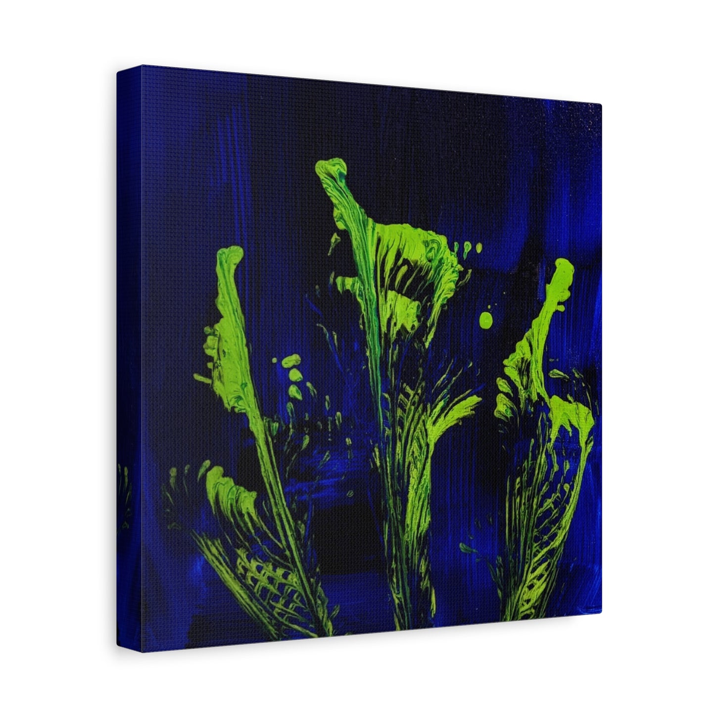 calla_lillies_pt.2 - Neon Floral Abstract Canvas Print — Blue & Lime Stretched Wall Art