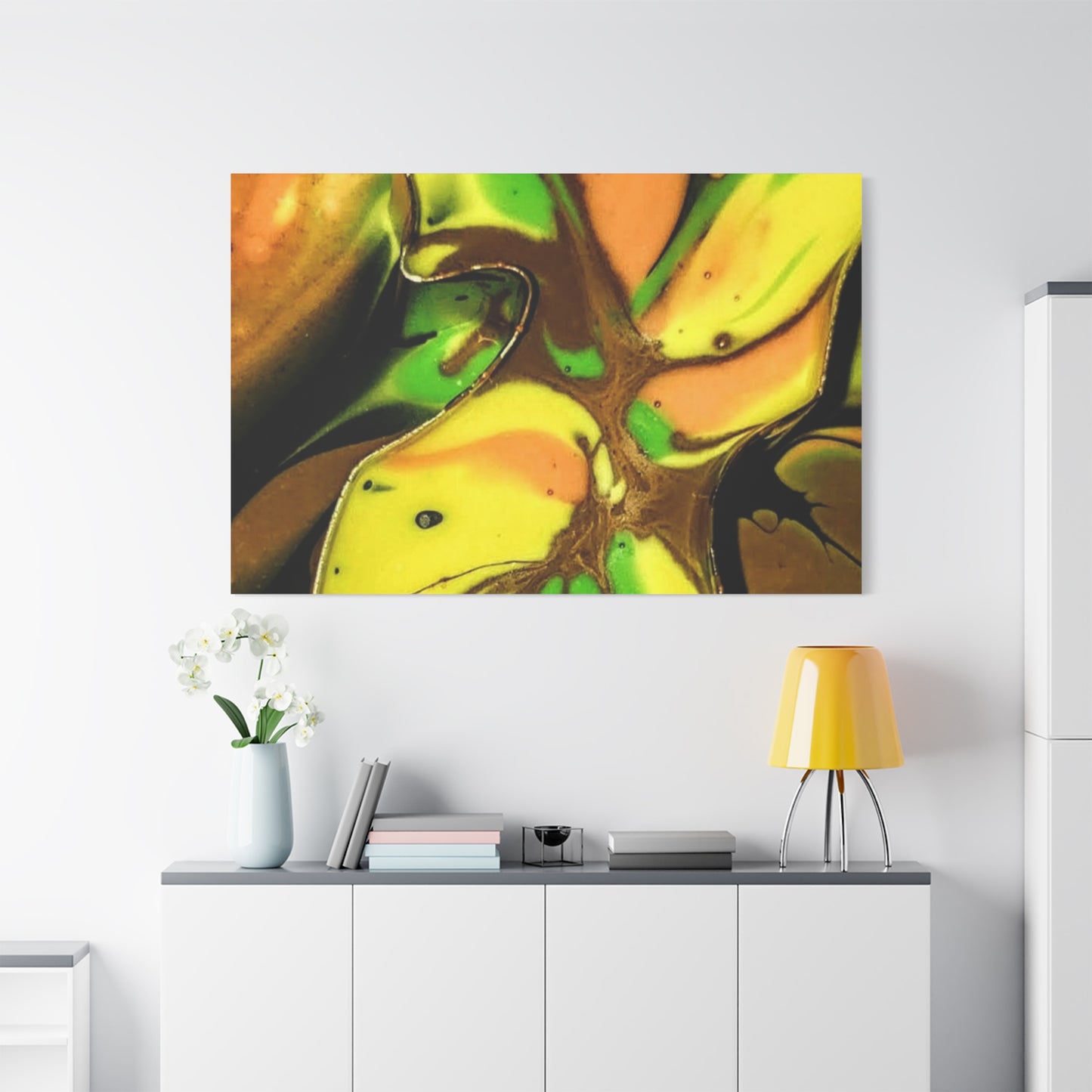 Abstract Green & Gold Fluid Art Matte Canvas Print (Stretched)