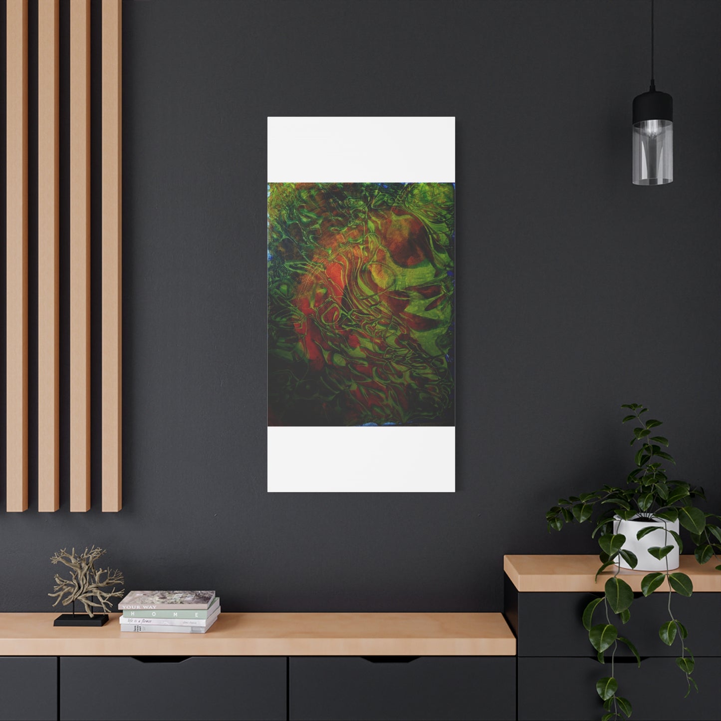 Abstract Green & Red Fluid Art Canvas Print