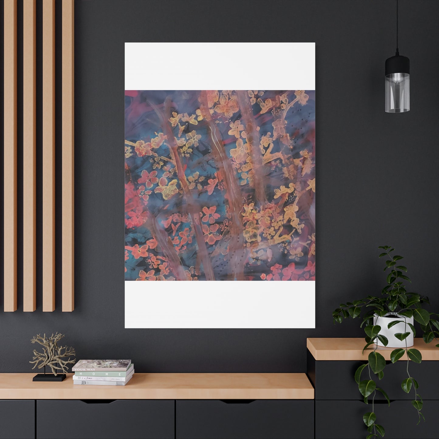 Abstract Floral Canvas Print — Moody Pink & Blue Stretched Wall Art