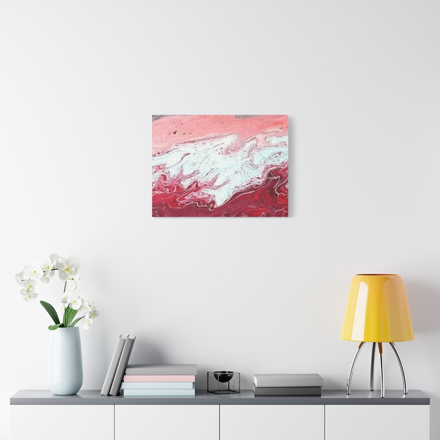 Abstract Pink & Red Fluid Art Canvas — Matte Stretched Wall Art