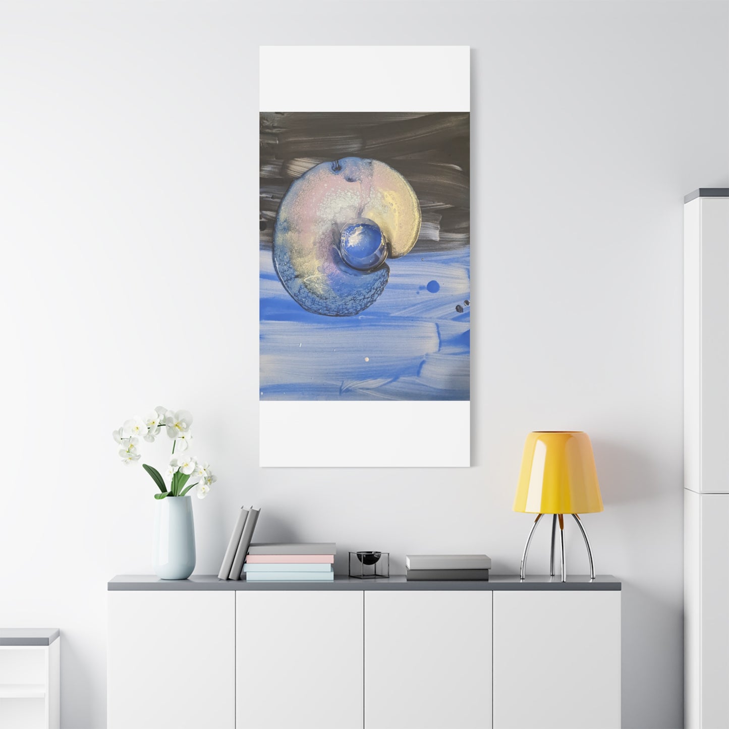 the nautilus - Abstract Blue Spiral Matte Canvas Art - Nautical Coastal Wall Decor