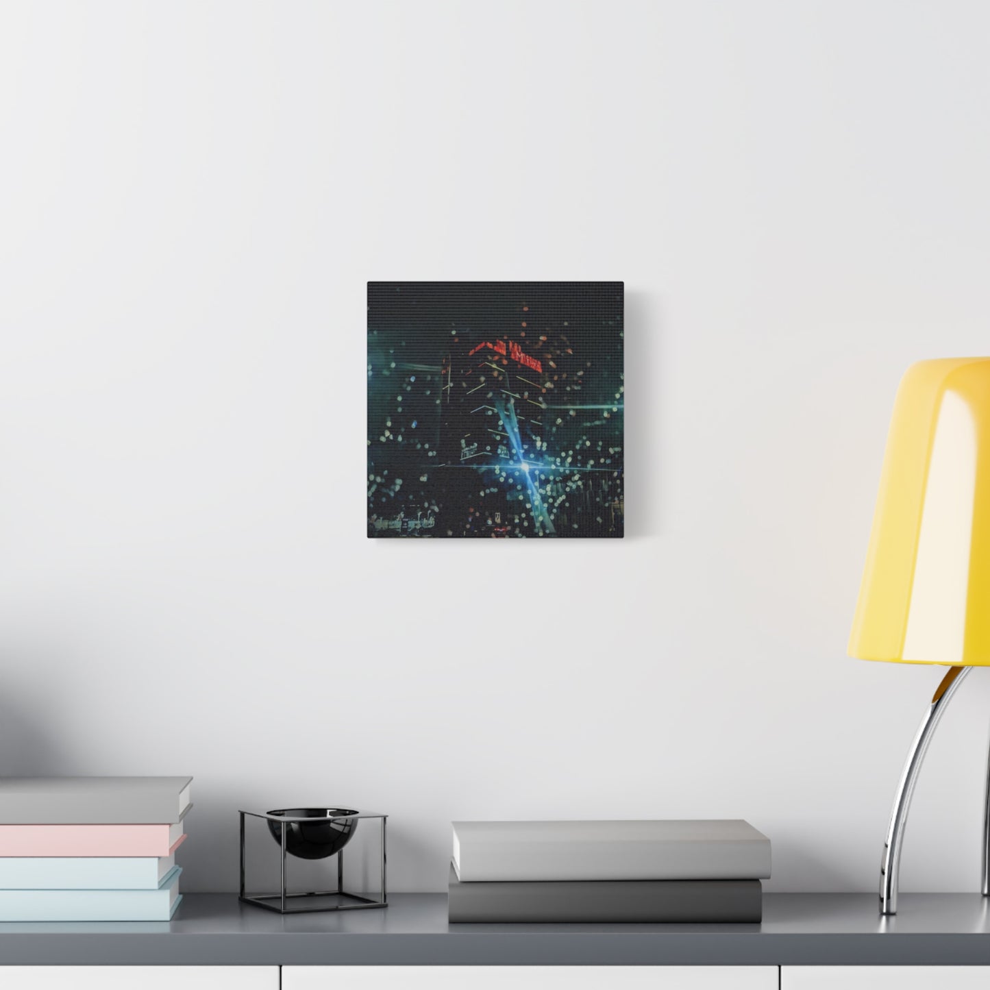matrix @night Canvas Print — Moody Rainy Urban Wall Art (Matte Stretched)