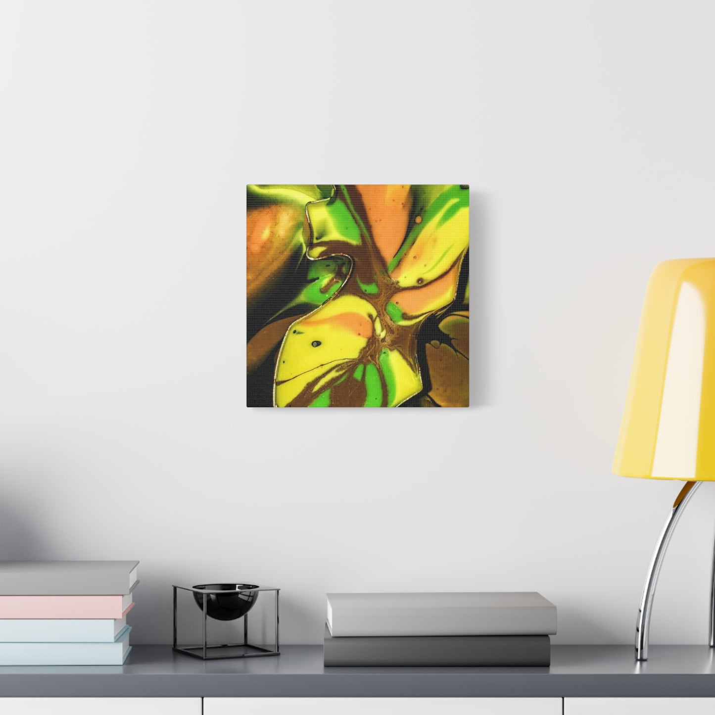 Abstract Green & Gold Fluid Art Matte Canvas Print (Stretched)