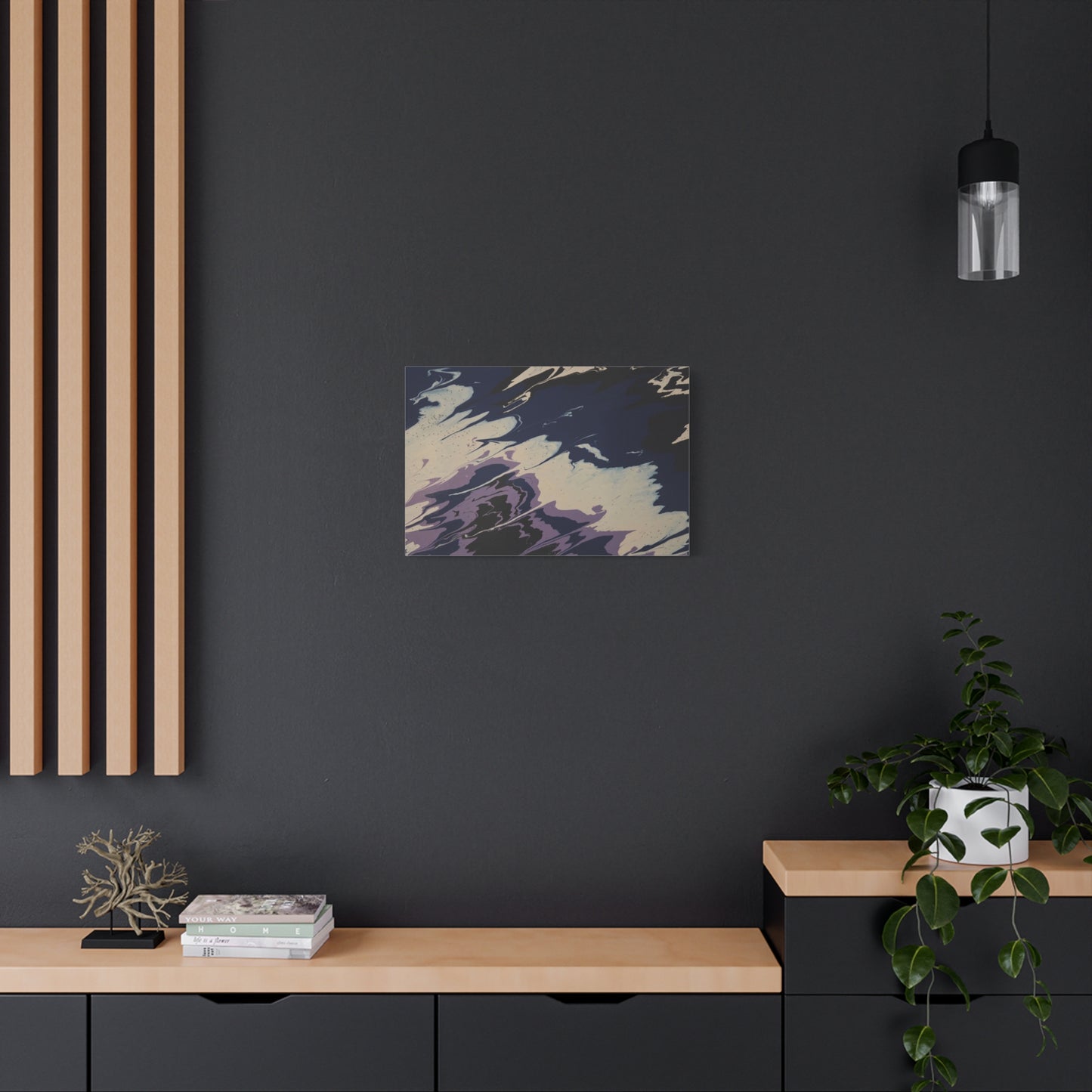 Abstract Navy & Lavender Wave Matte Stretched Canvas (1.25")