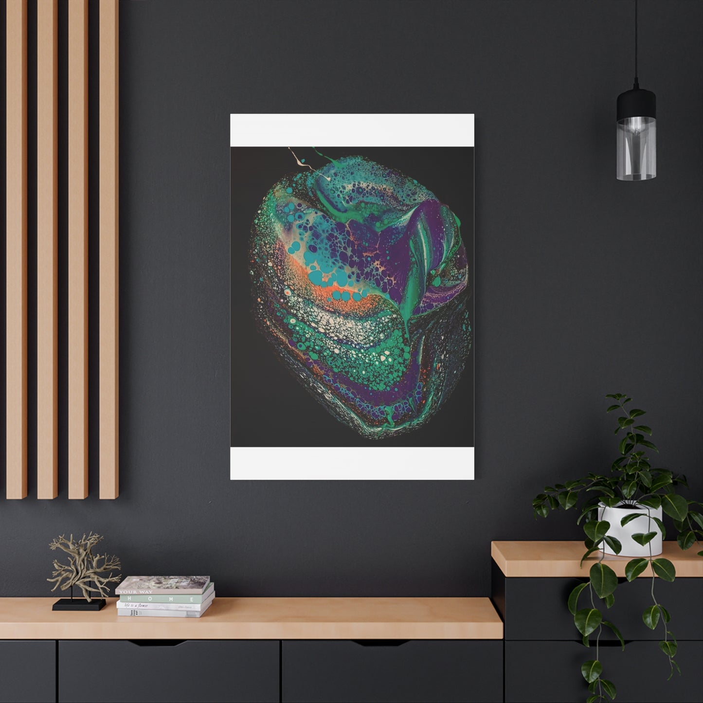 Abstract Fluid Art Canvas Print — Teal, Purple & Gold Swirl Matte Stretched Wall Art