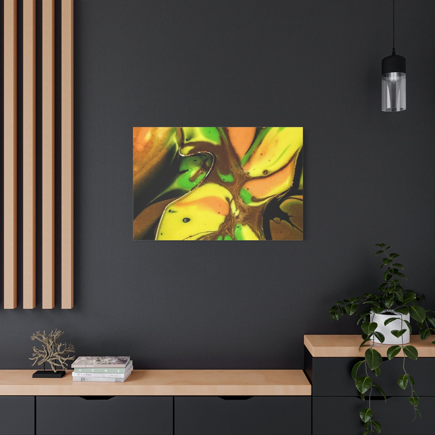 Abstract Green & Gold Fluid Art Matte Canvas Print (Stretched)
