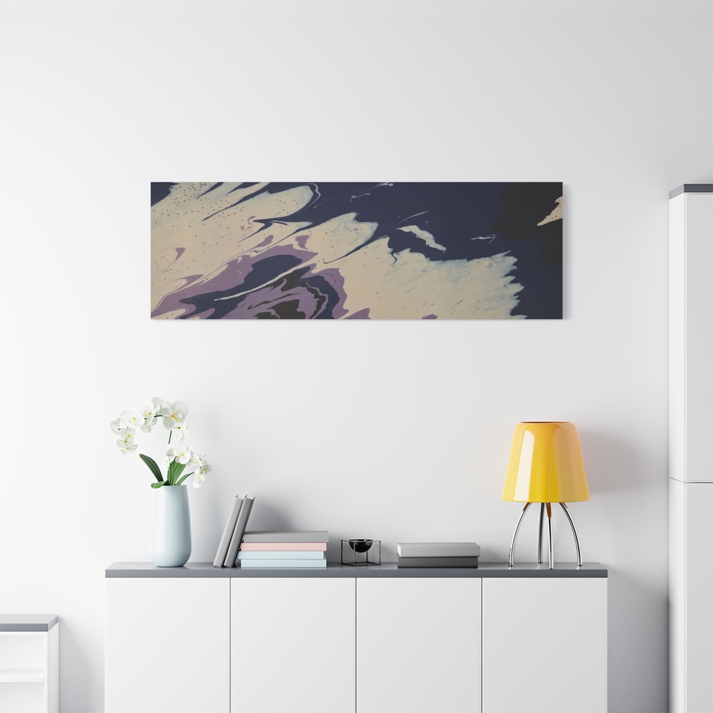 Abstract Navy & Lavender Wave Matte Stretched Canvas (1.25")