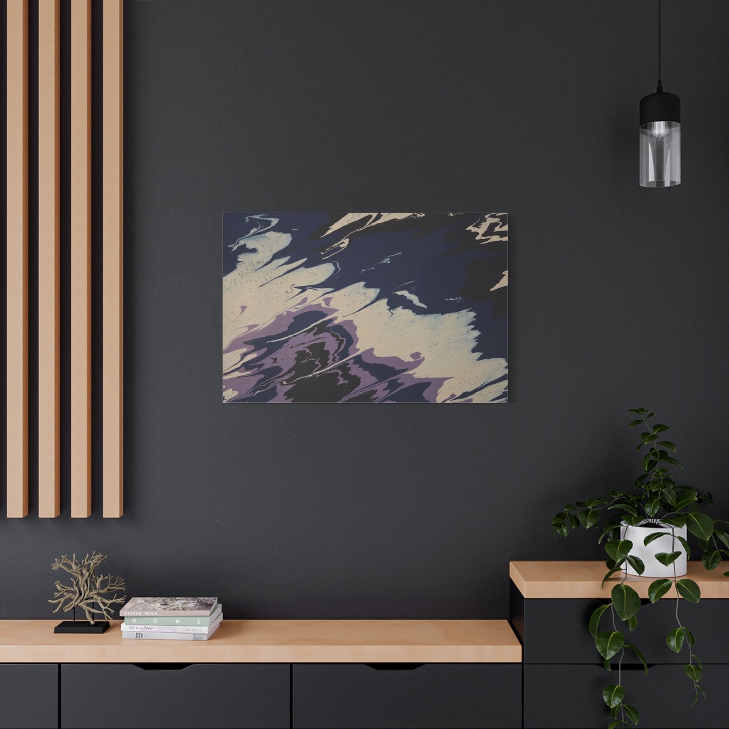 Abstract Navy & Lavender Wave Matte Stretched Canvas (1.25")