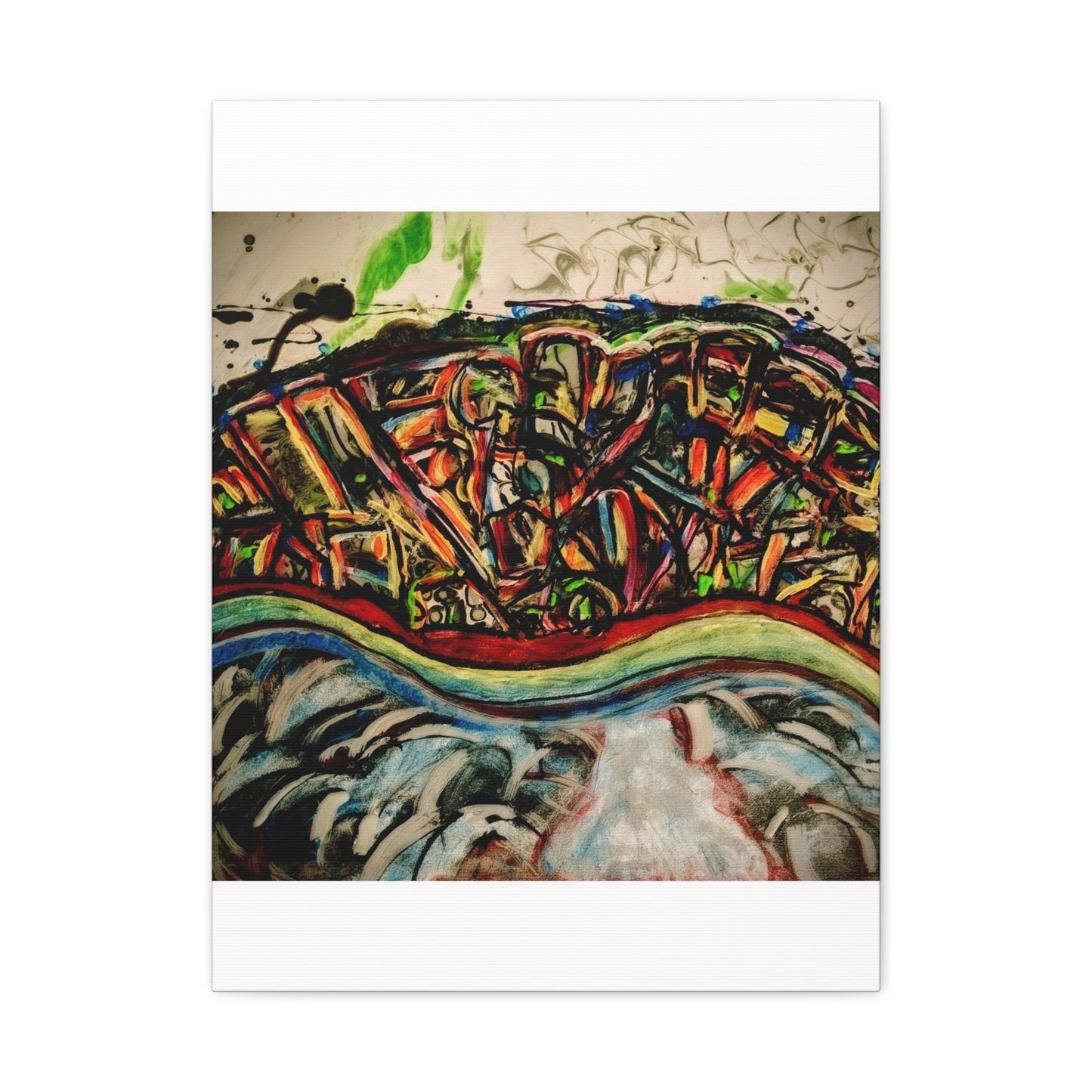 Acrylic_inequalities - Abstract Coastal Cityscape Canvas — Vibrant Ocean Wave Wall Art