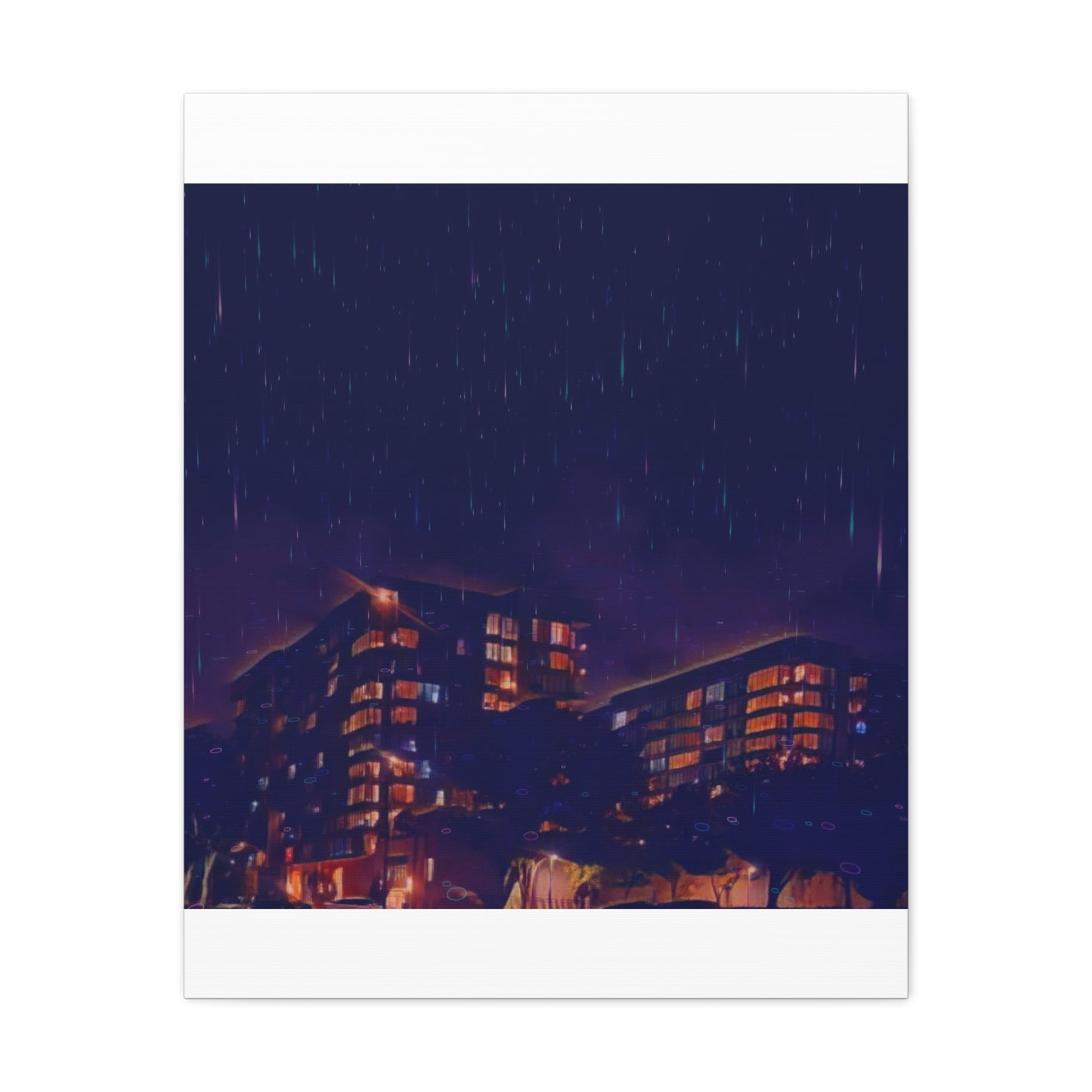 Neon Percipitation @ night - Canvas Print — Moody Urban Wall Art