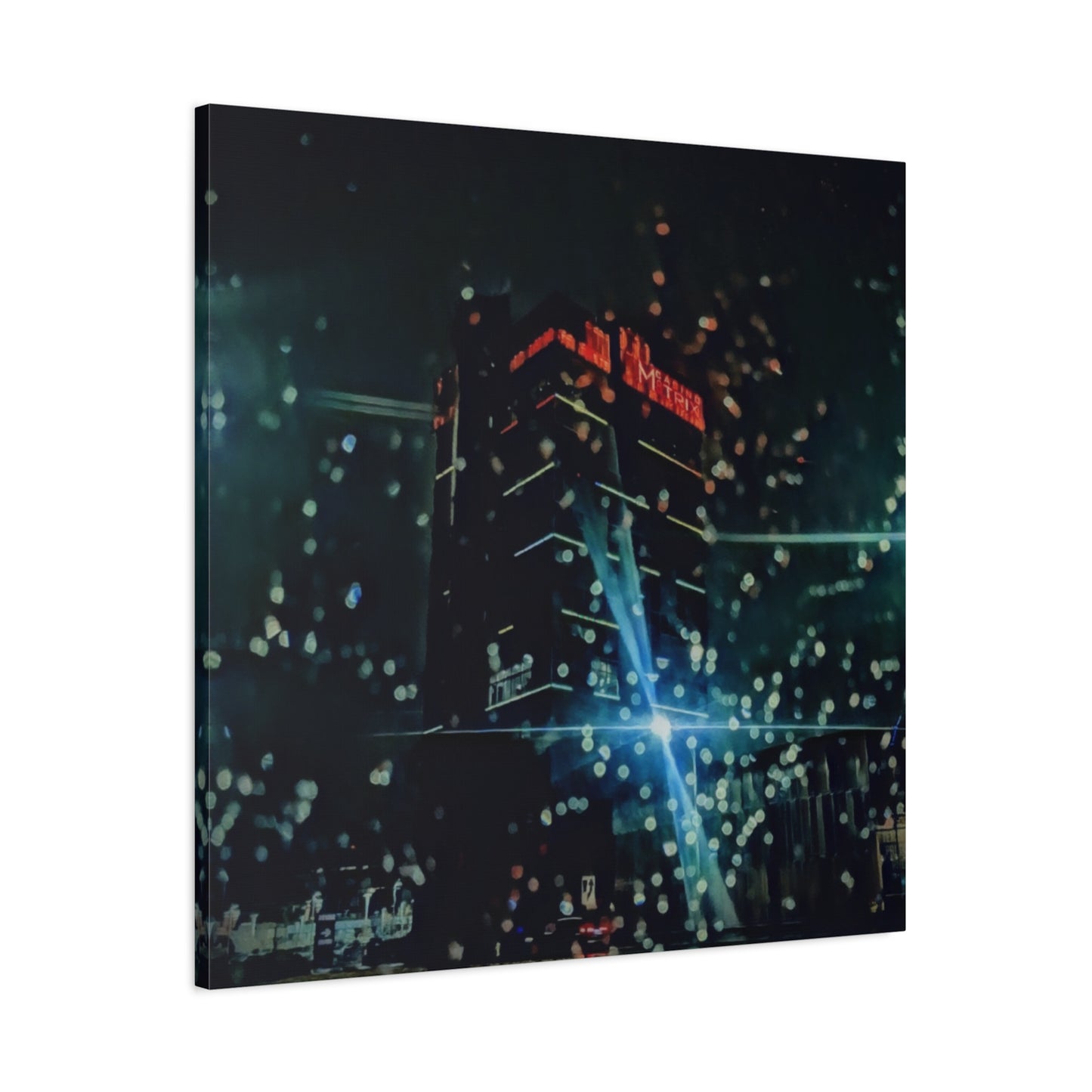 matrix @night Canvas Print — Moody Rainy Urban Wall Art (Matte Stretched)