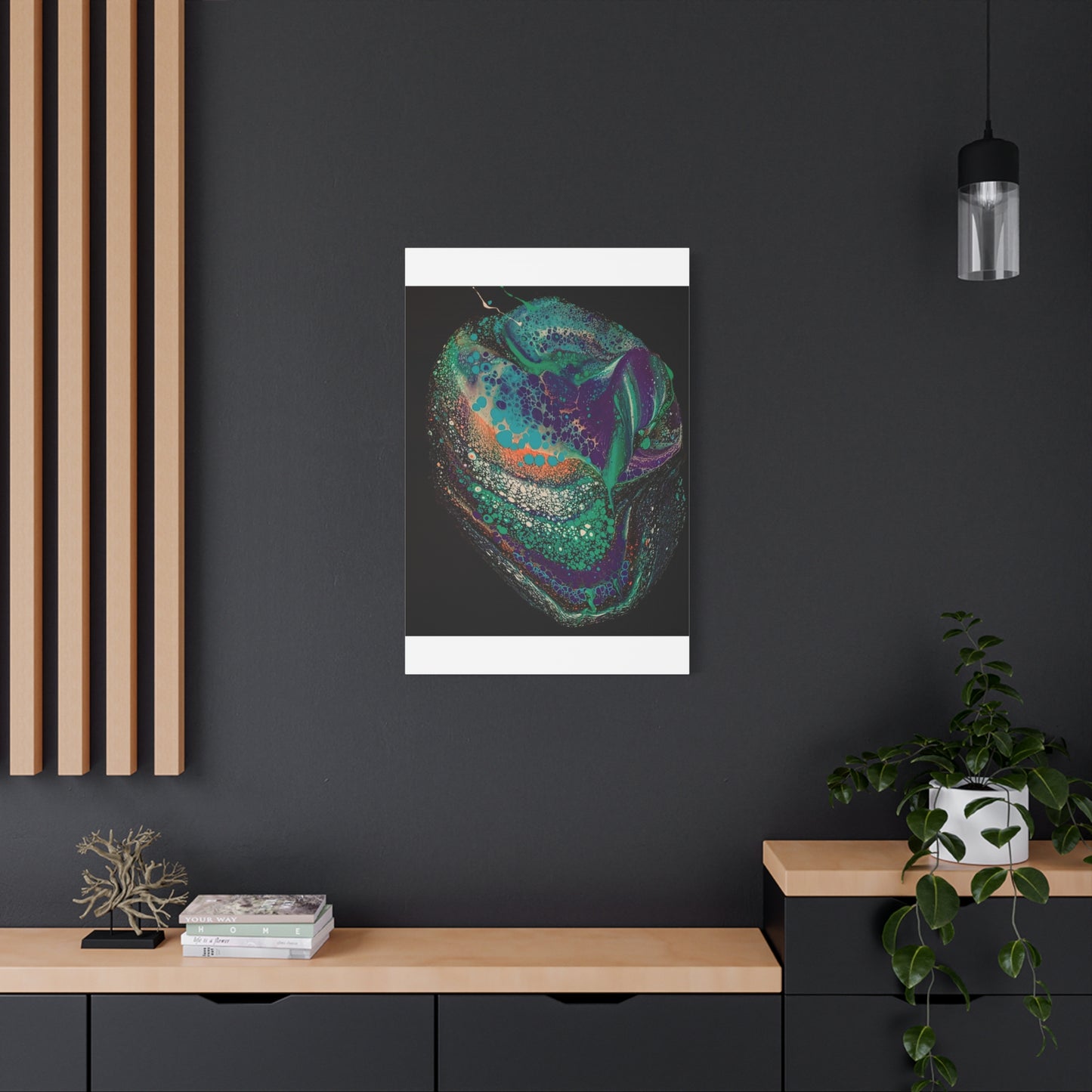 Abstract Fluid Art Canvas Print — Teal, Purple & Gold Swirl Matte Stretched Wall Art