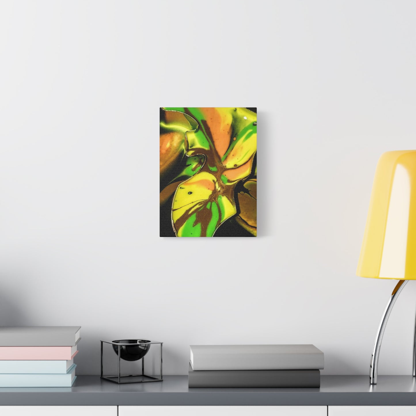 Abstract Green & Gold Fluid Art Matte Canvas Print (Stretched)