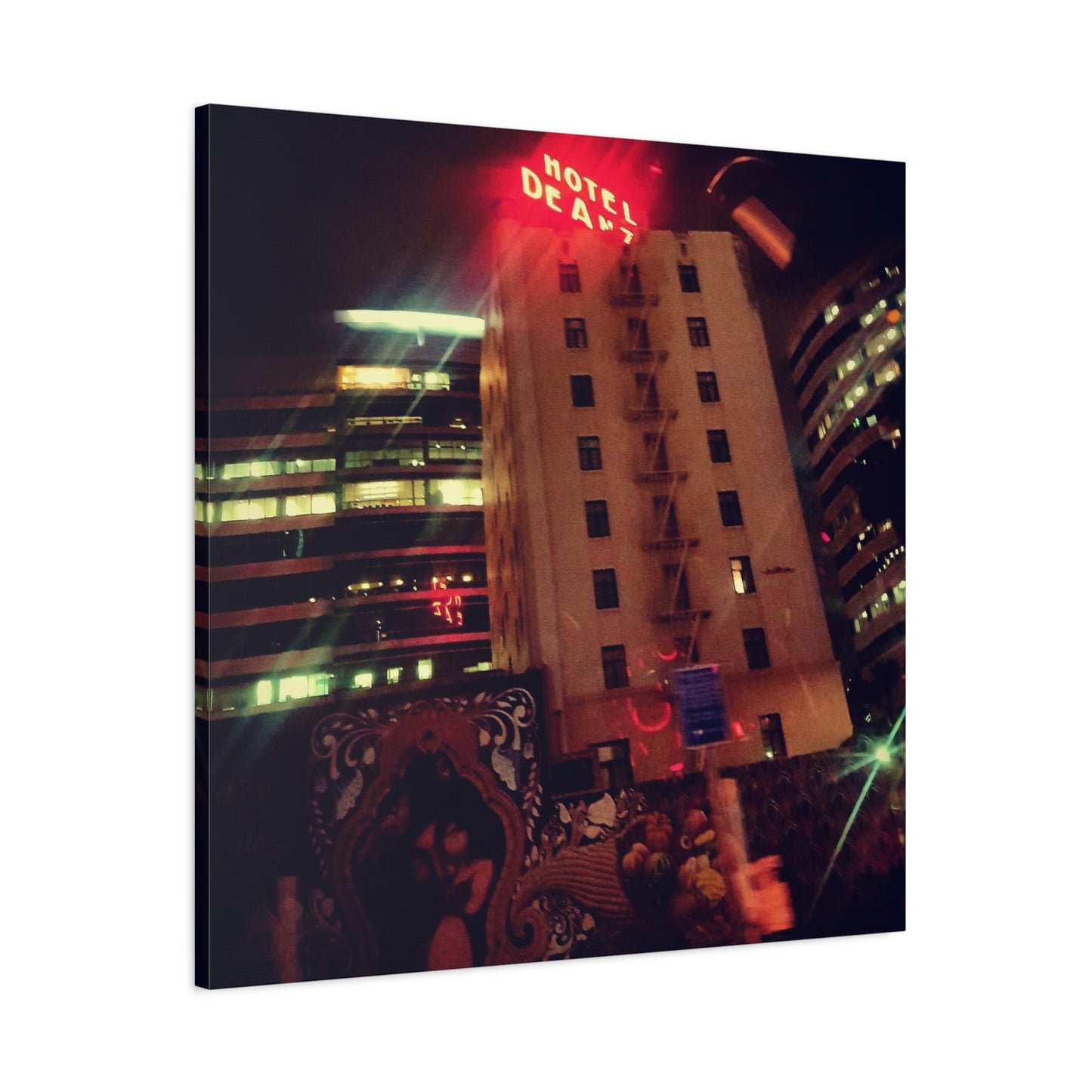 Hotel DeAnza - City Nightscape Canvas Print — Urban Street Art Building Matte Stretched 1.25"