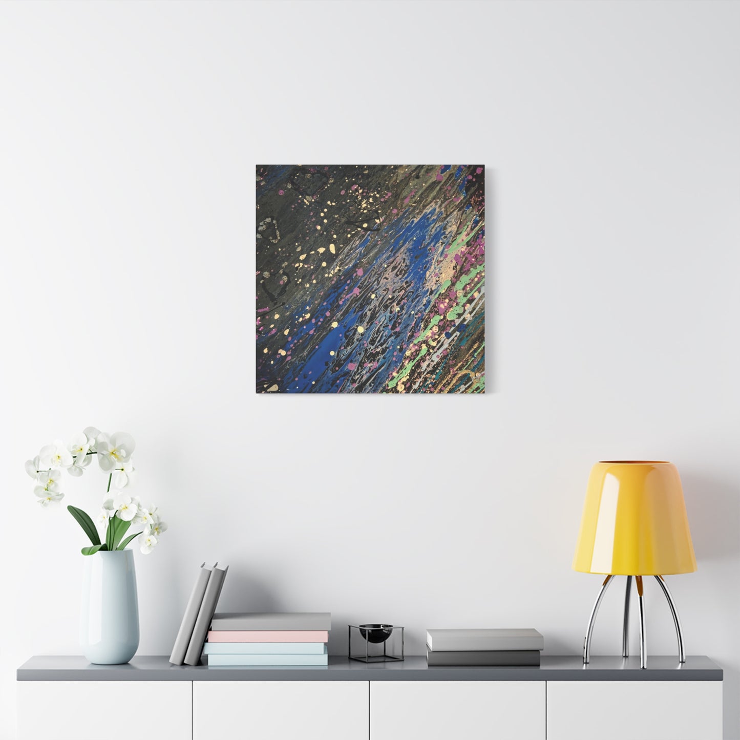 Abstract Splatter Matte Canvas Print — Colorful Fluid Art Wall Decor, Stretched 1.25"