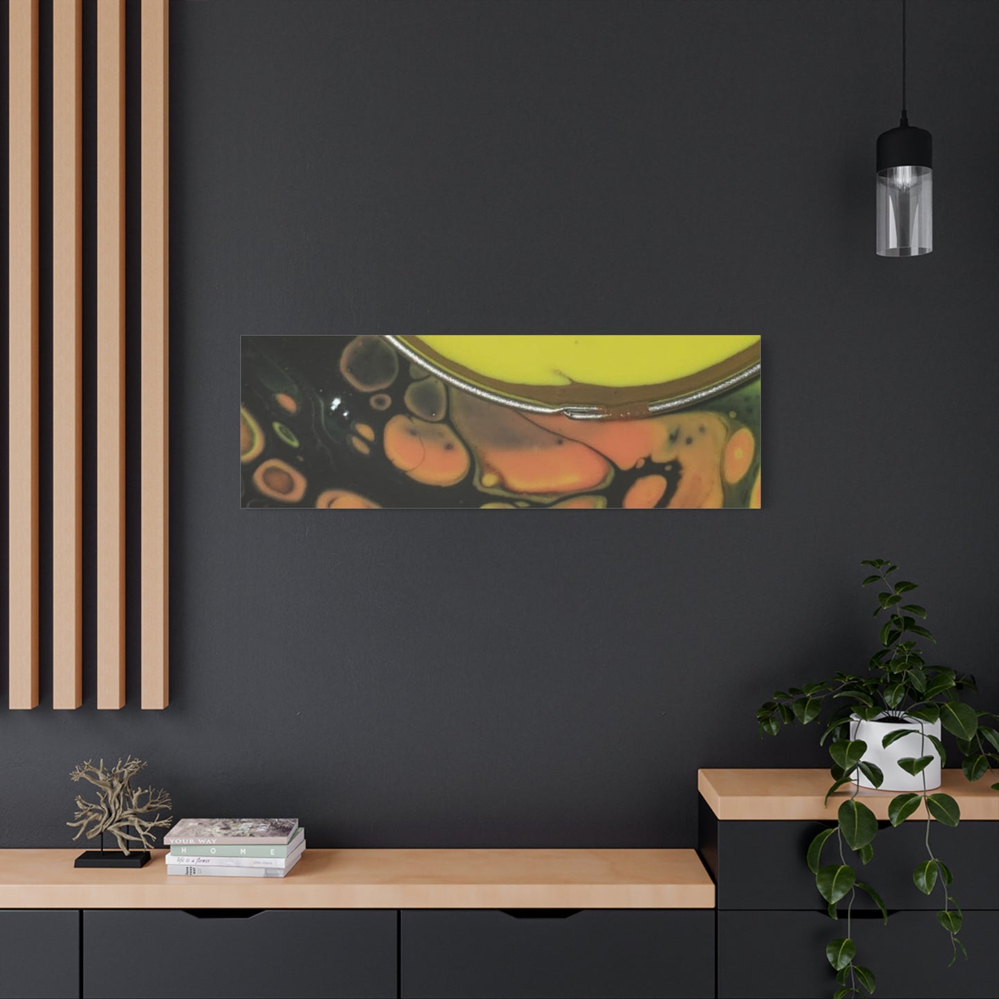 Abstract Fluid Art Canvas Print — Yellow & Black Cell Pour