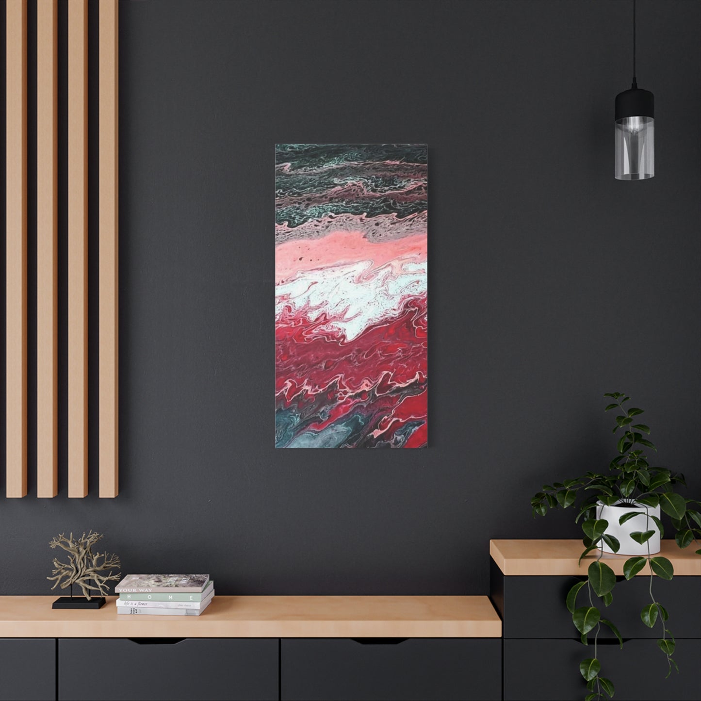 Abstract Pink & Red Fluid Art Canvas — Matte Stretched Wall Art