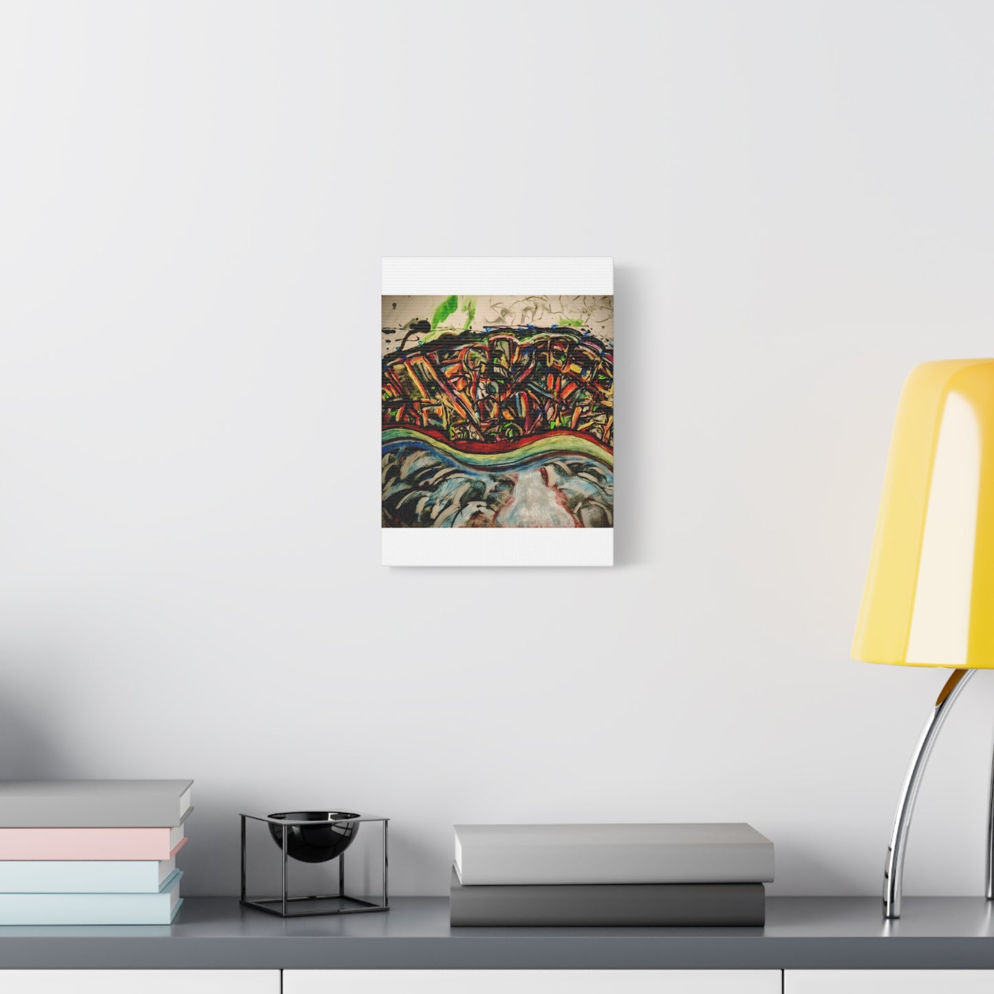 Acrylic_inequalities - Abstract Coastal Cityscape Canvas — Vibrant Ocean Wave Wall Art