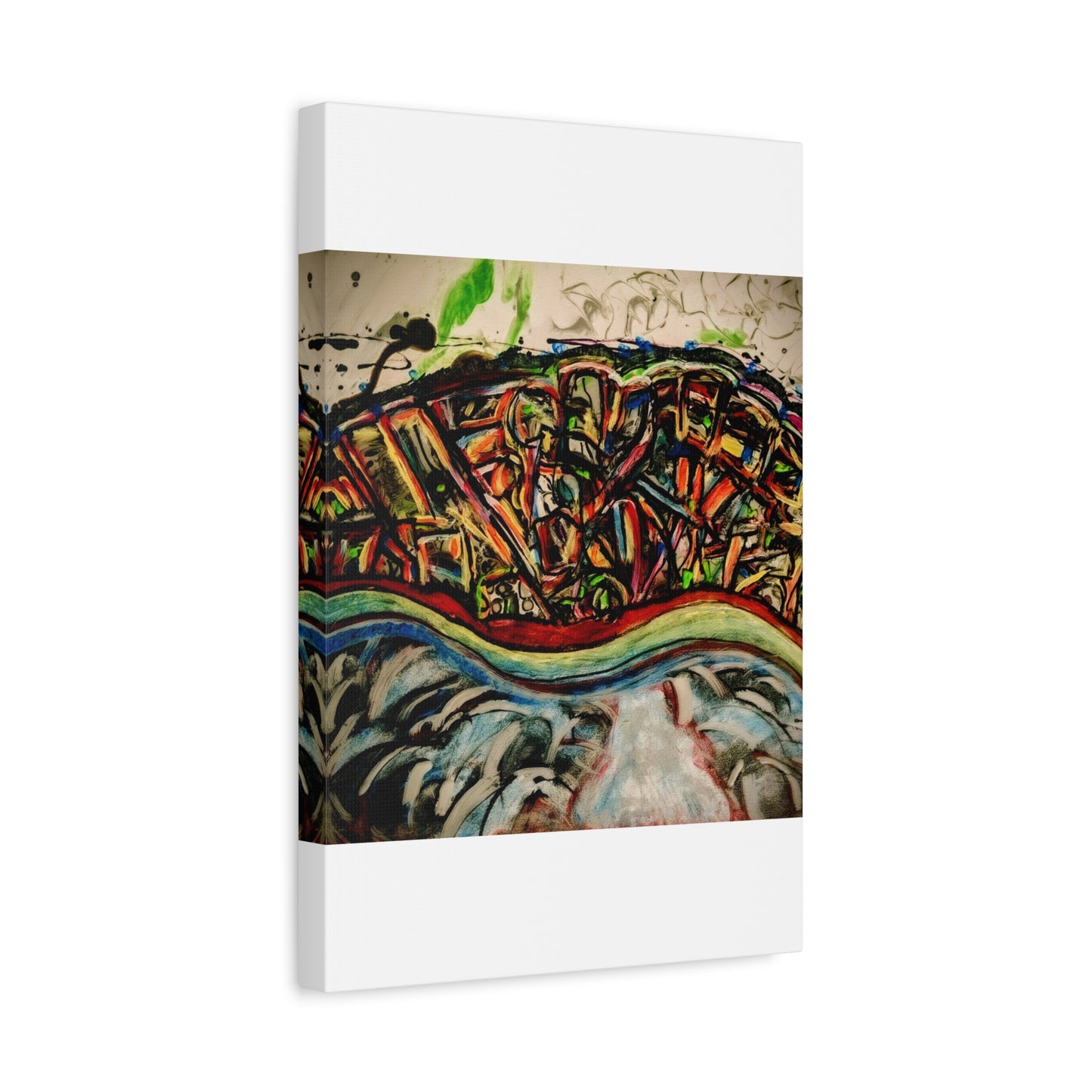 Acrylic_inequalities - Abstract Coastal Cityscape Canvas — Vibrant Ocean Wave Wall Art