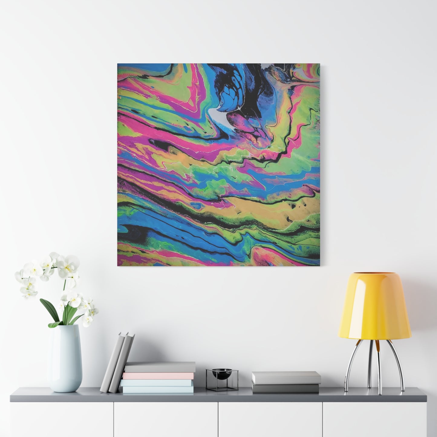 Abstract Neon Fluid Art Canvas Print — Vibrant Psychedelic Wall Decor