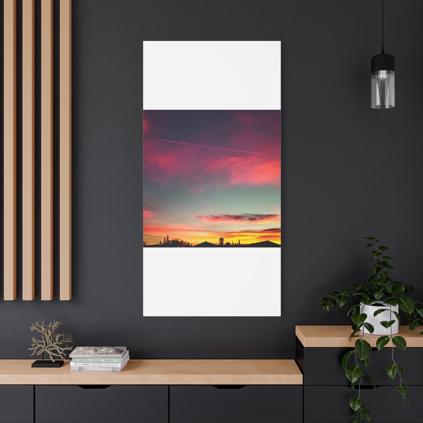 pink sky at morning - Horizon Matte Canvas Print — Vibrant Pink & Teal Sky Wall Art, Stretched 1.25"