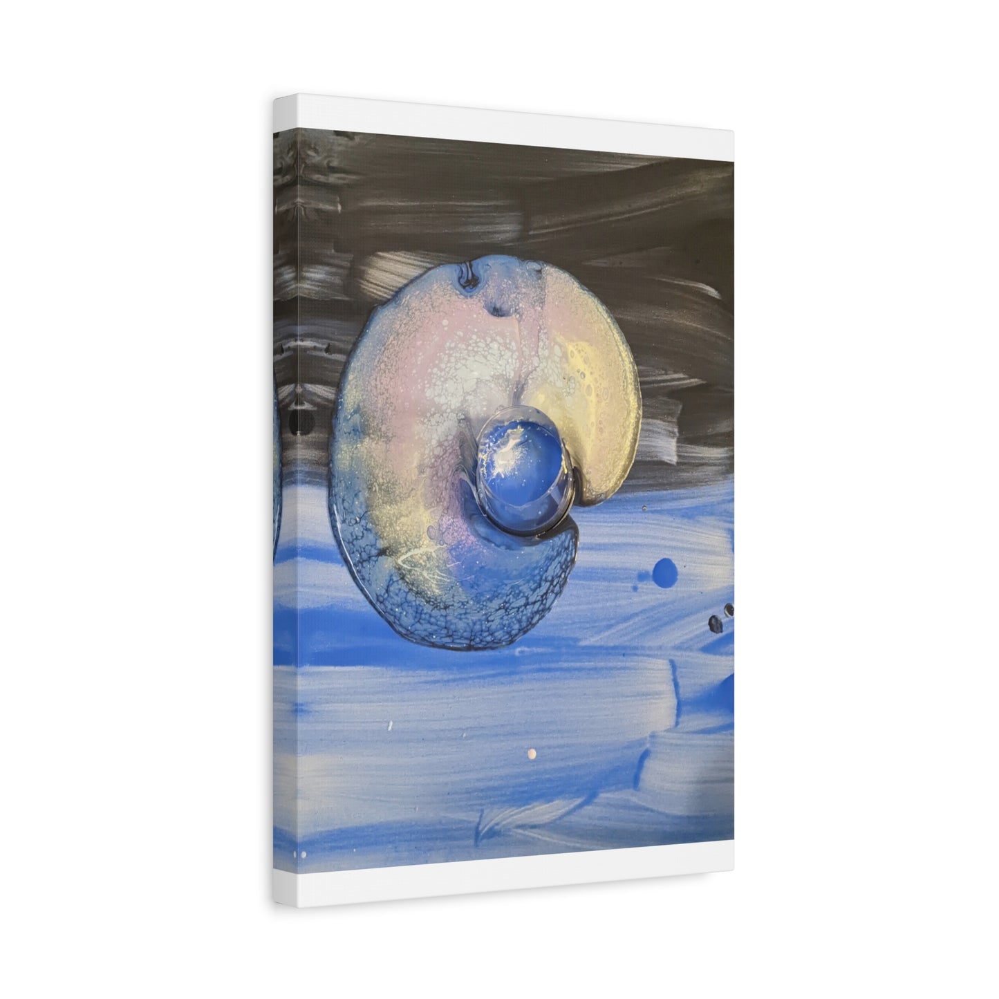 the nautilus - Abstract Blue Spiral Matte Canvas Art - Nautical Coastal Wall Decor