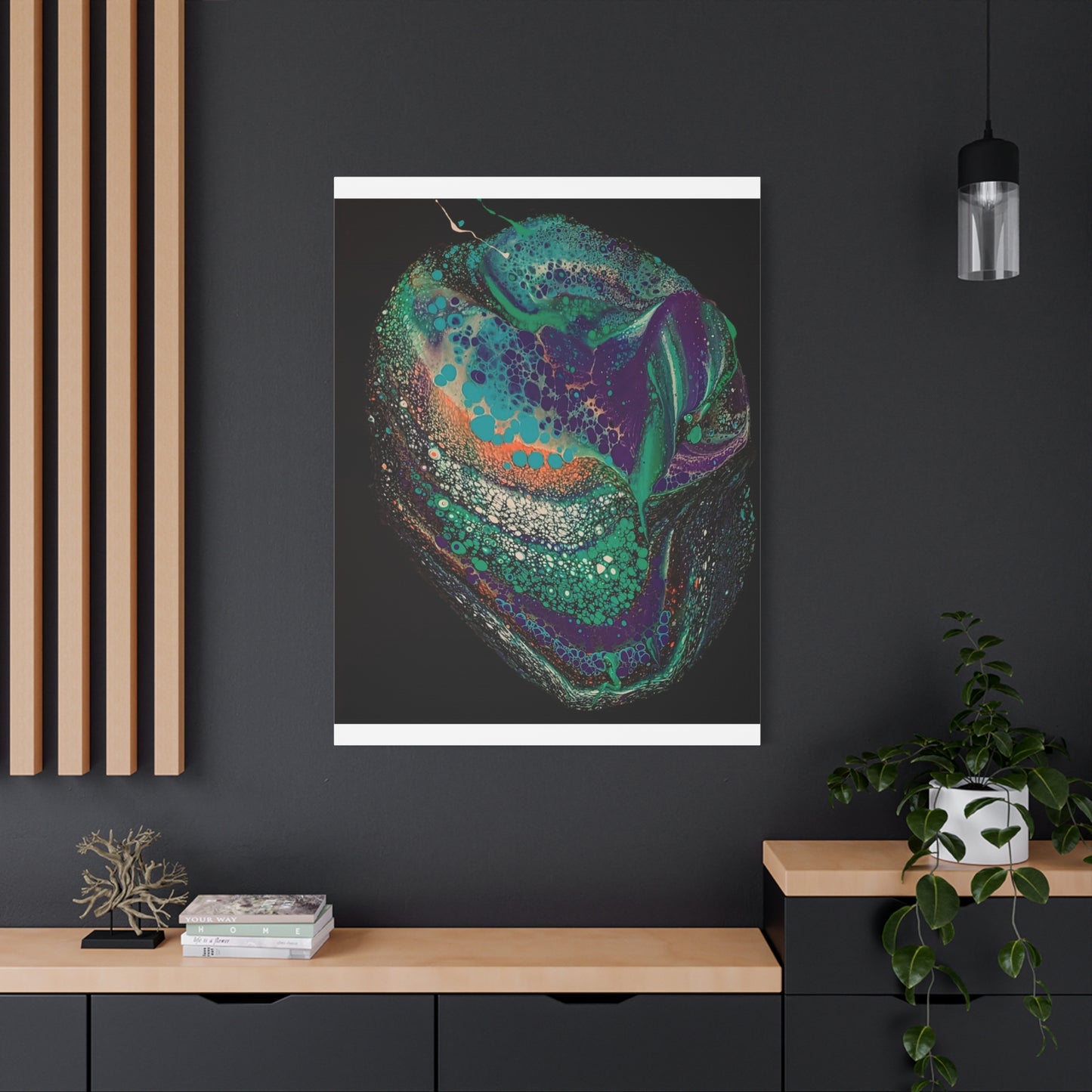Abstract Fluid Art Canvas Print — Teal, Purple & Gold Swirl Matte Stretched Wall Art