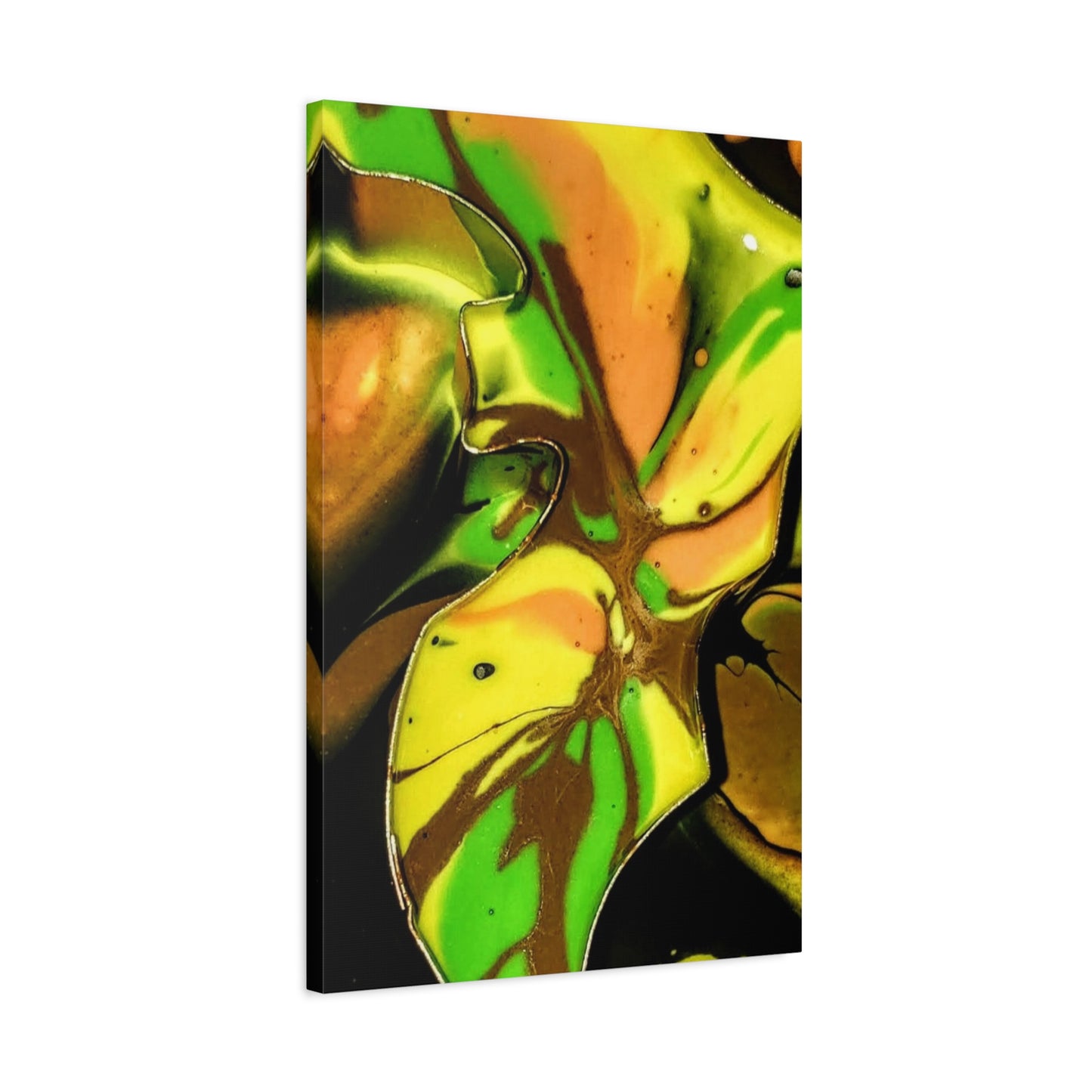 Abstract Green & Gold Fluid Art Matte Canvas Print (Stretched)