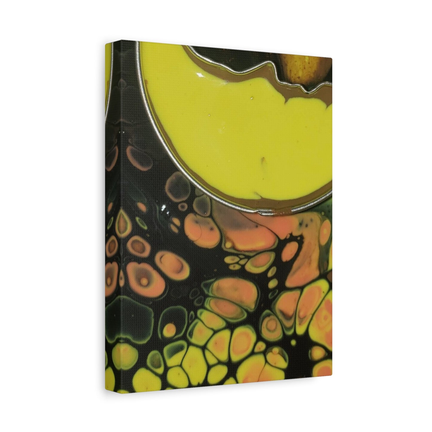 Abstract Fluid Art Canvas Print — Yellow & Black Cell Pour