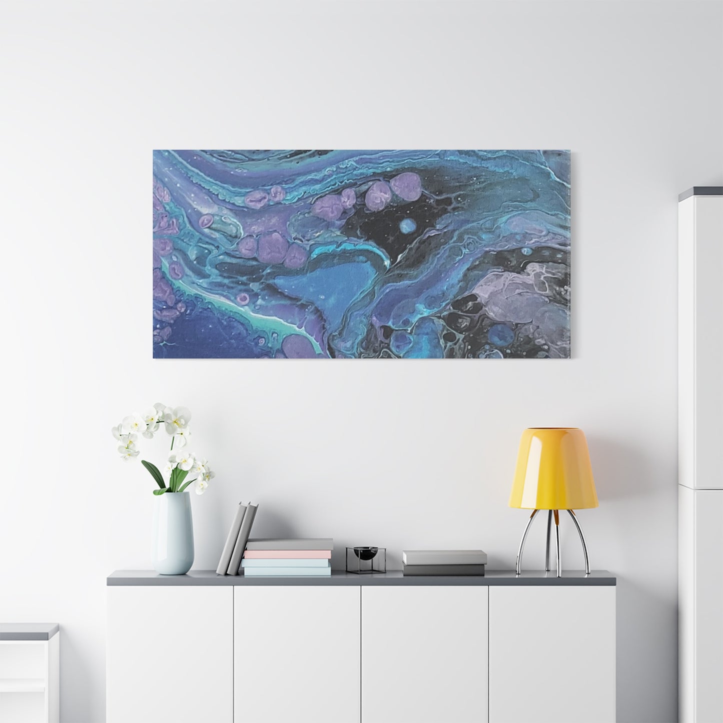 Abstract Ocean Wave Matte Canvas Print — Blue & Purple Fluid Art, Stretched 1.25"