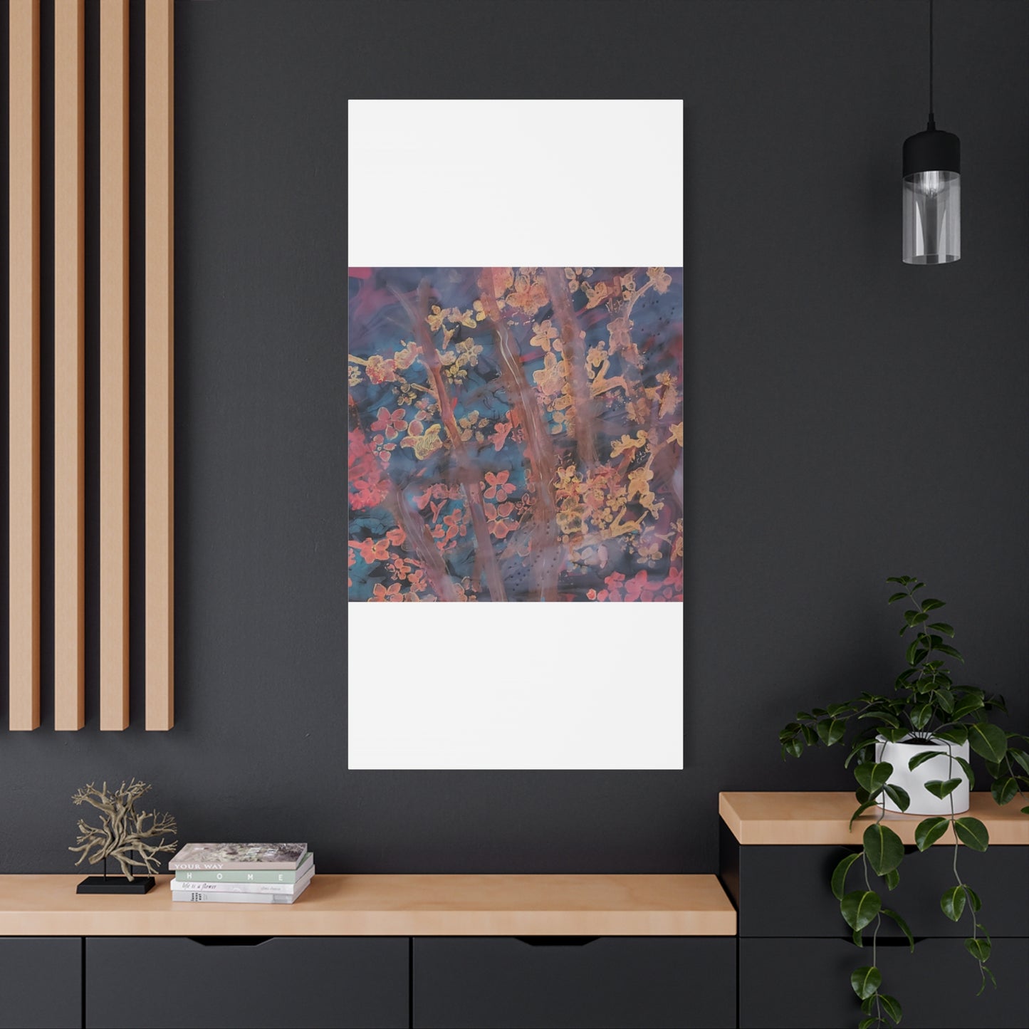Abstract Floral Canvas Print — Moody Pink & Blue Stretched Wall Art