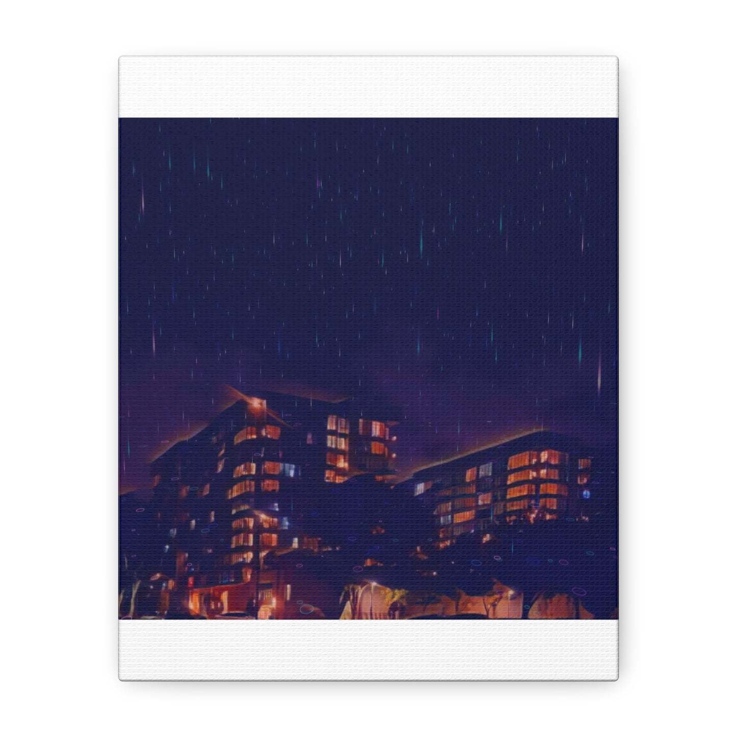 Neon Percipitation @ night - Canvas Print — Moody Urban Wall Art