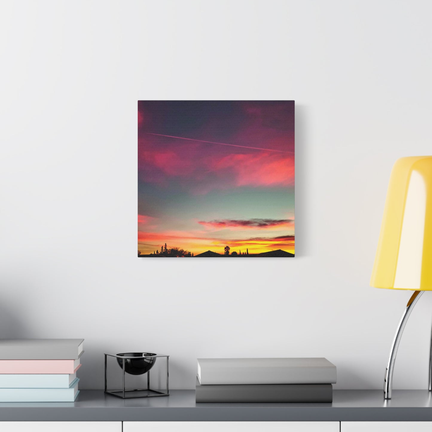 pink sky at morning - Horizon Matte Canvas Print — Vibrant Pink & Teal Sky Wall Art, Stretched 1.25"