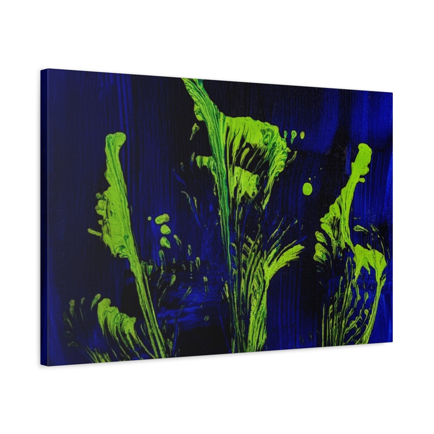 calla_lillies_pt.2 - Neon Floral Abstract Canvas Print — Blue & Lime Stretched Wall Art