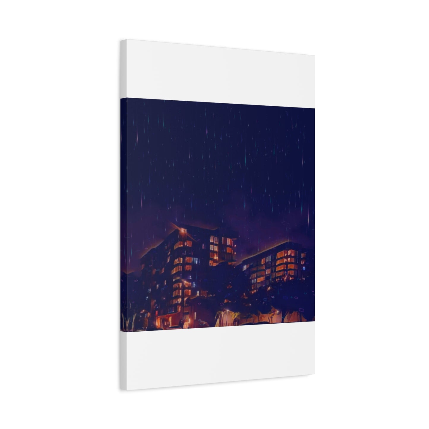 Neon Percipitation @ night - Canvas Print — Moody Urban Wall Art