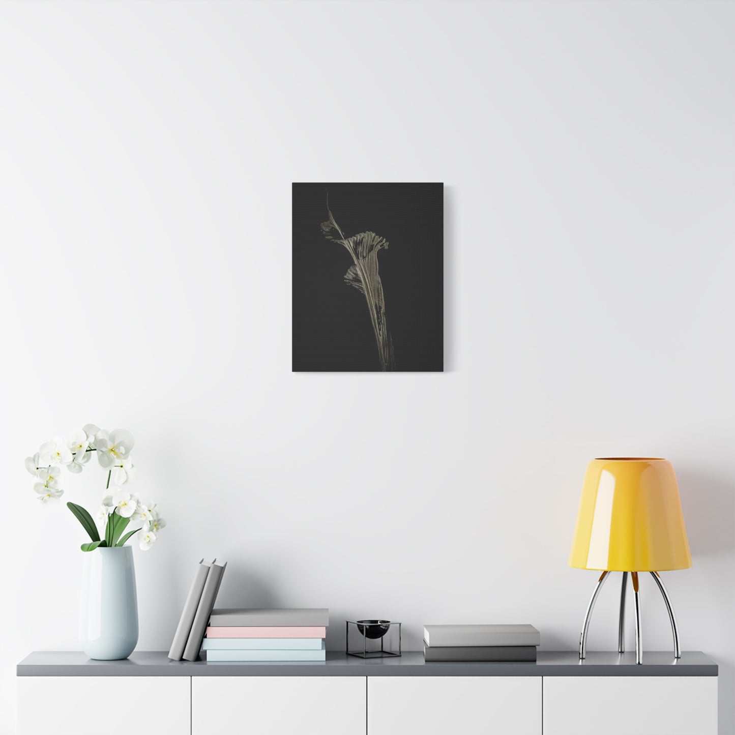 Calla Lilly - Minimalist Botanical Canvas Print — Monochrome Flower Art on Black Matte