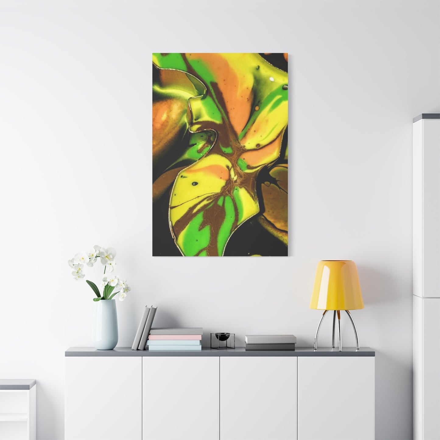 Abstract Green & Gold Fluid Art Matte Canvas Print (Stretched)