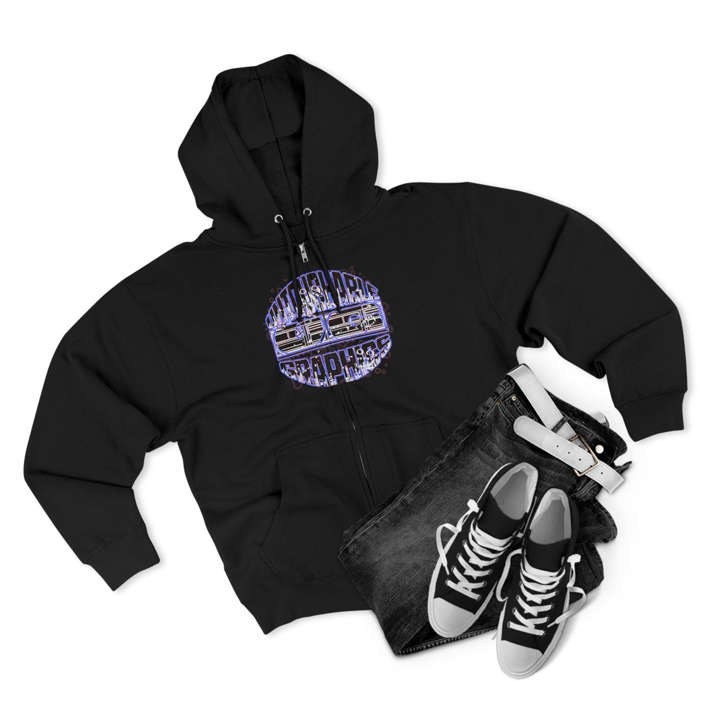 UG-logo - Zip Hoodie with Abstract Cyber Circuit Circle Graphic