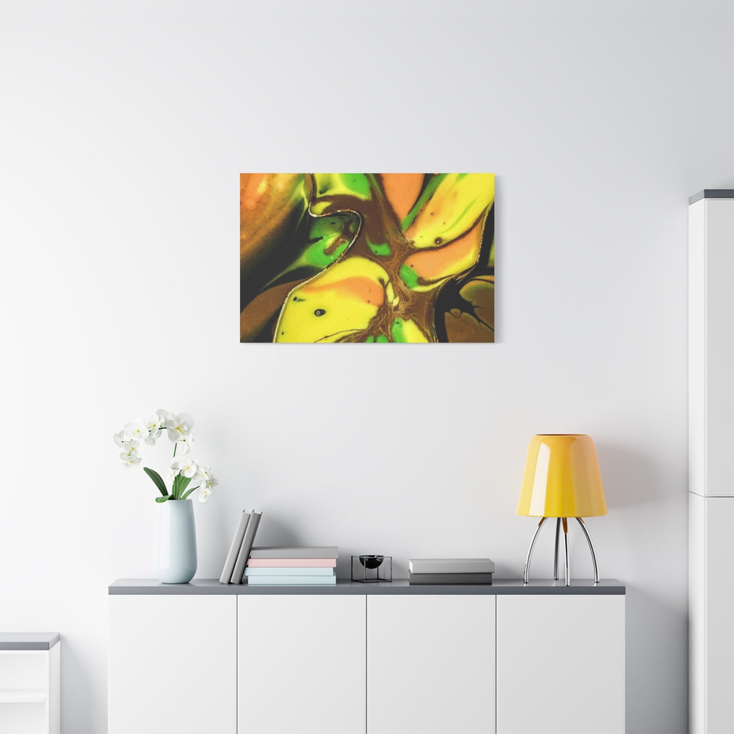 Abstract Green & Gold Fluid Art Matte Canvas Print (Stretched)