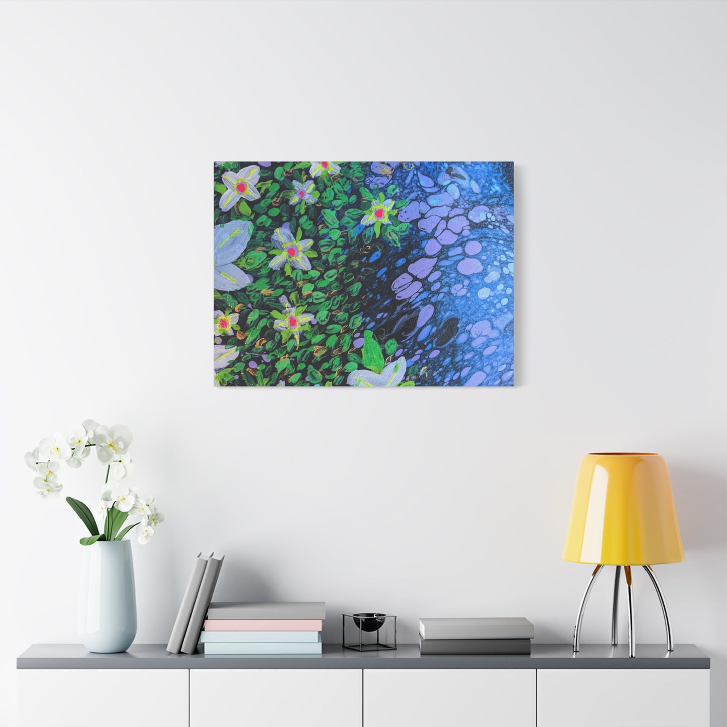 Floetrol&Flowers -  Reef Matte Canvas Wall Art — Blue & Green Abstract Flower Painting