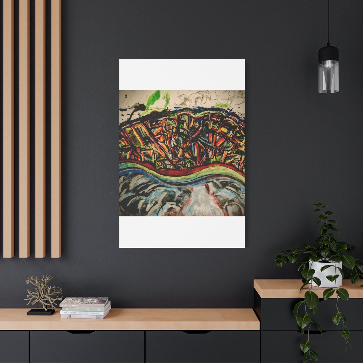 Acrylic_inequalities - Abstract Coastal Cityscape Canvas — Vibrant Ocean Wave Wall Art
