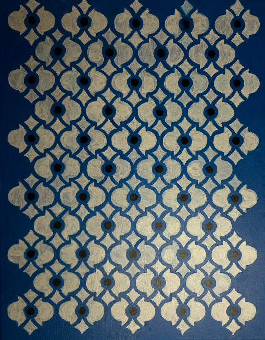 Navy Moroccan Tile Matte Canvas Wall Art - Stretched 1.25"