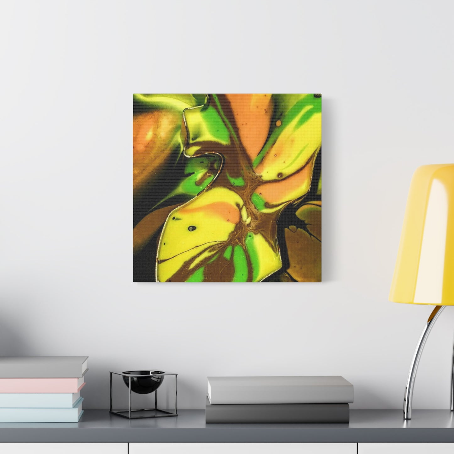 Abstract Green & Gold Fluid Art Matte Canvas Print (Stretched)