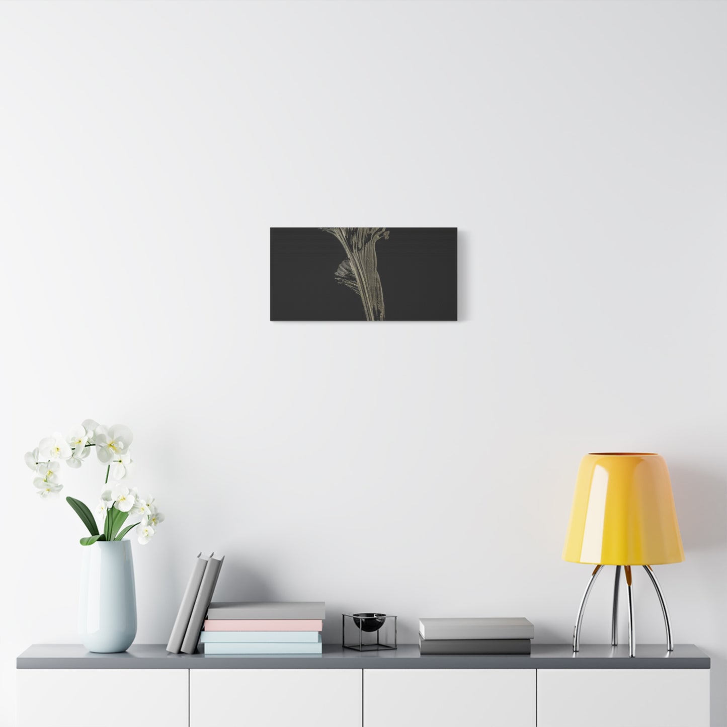 Calla Lilly - Minimalist Botanical Canvas Print — Monochrome Flower Art on Black Matte