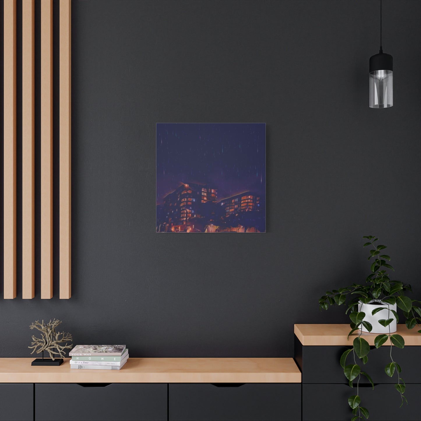Neon Percipitation @ night - Canvas Print — Moody Urban Wall Art