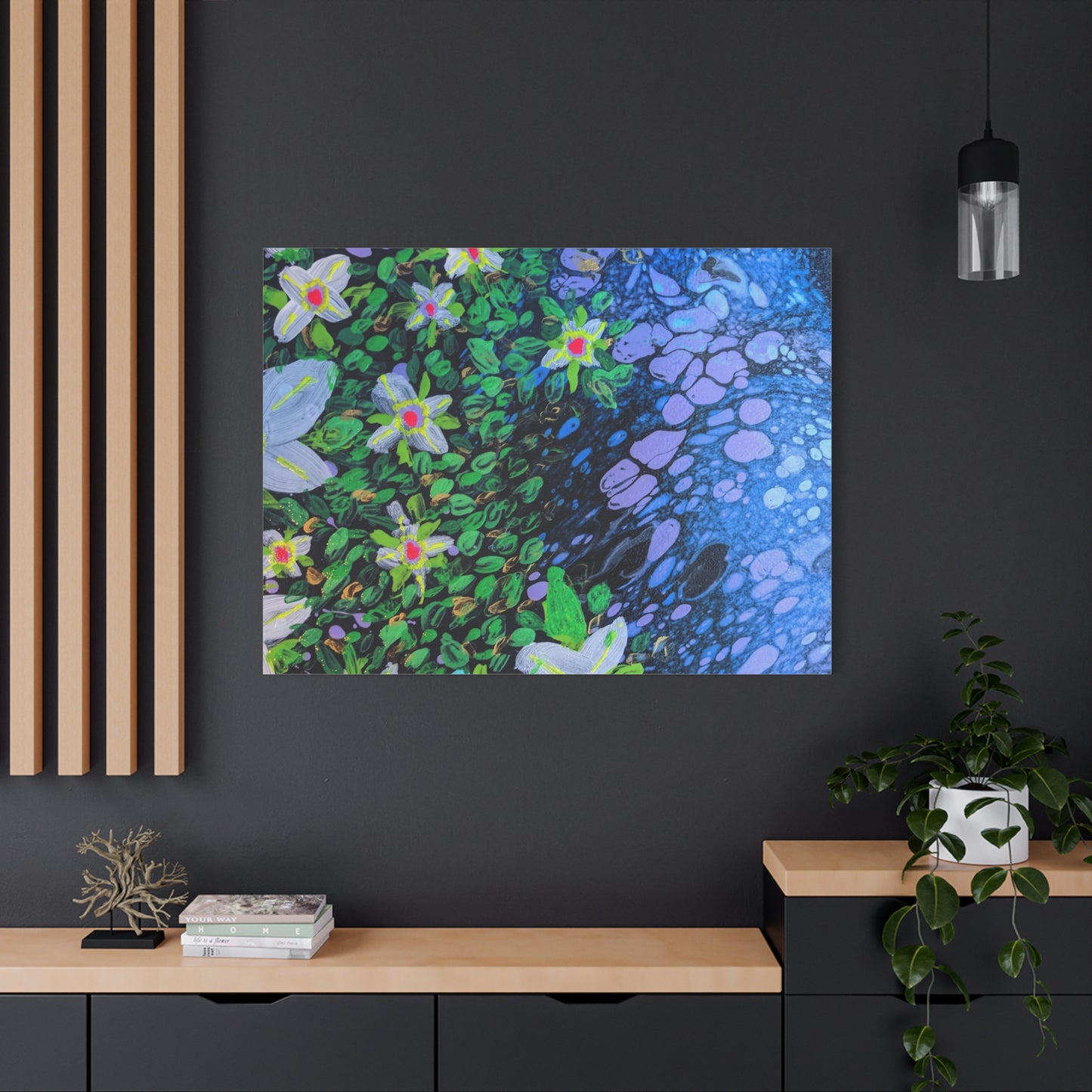 Floetrol&Flowers -  Reef Matte Canvas Wall Art — Blue & Green Abstract Flower Painting