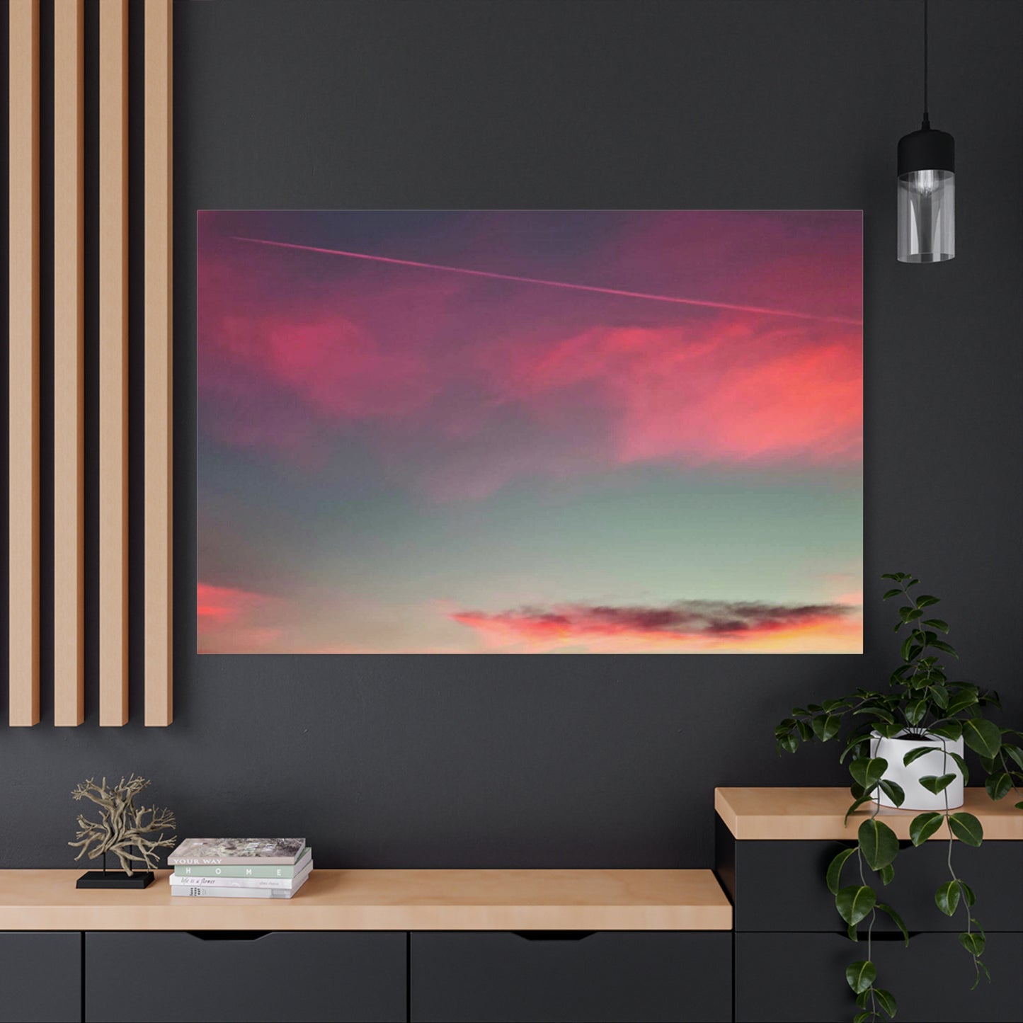 pink sky at morning - Horizon Matte Canvas Print — Vibrant Pink & Teal Sky Wall Art, Stretched 1.25"