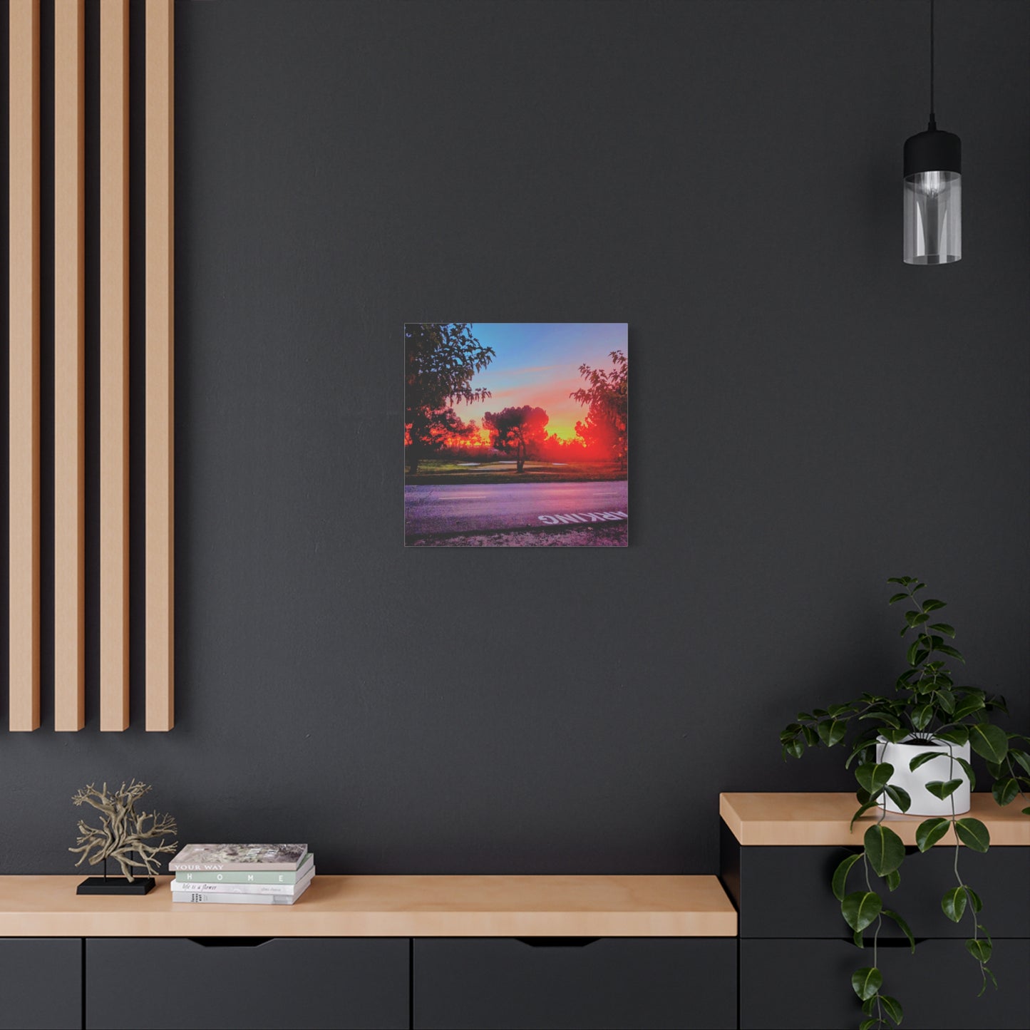 4th green @muni - Sunset Park Matte Canvas Print — Vibrant Red & Orange Landscape Wall Art